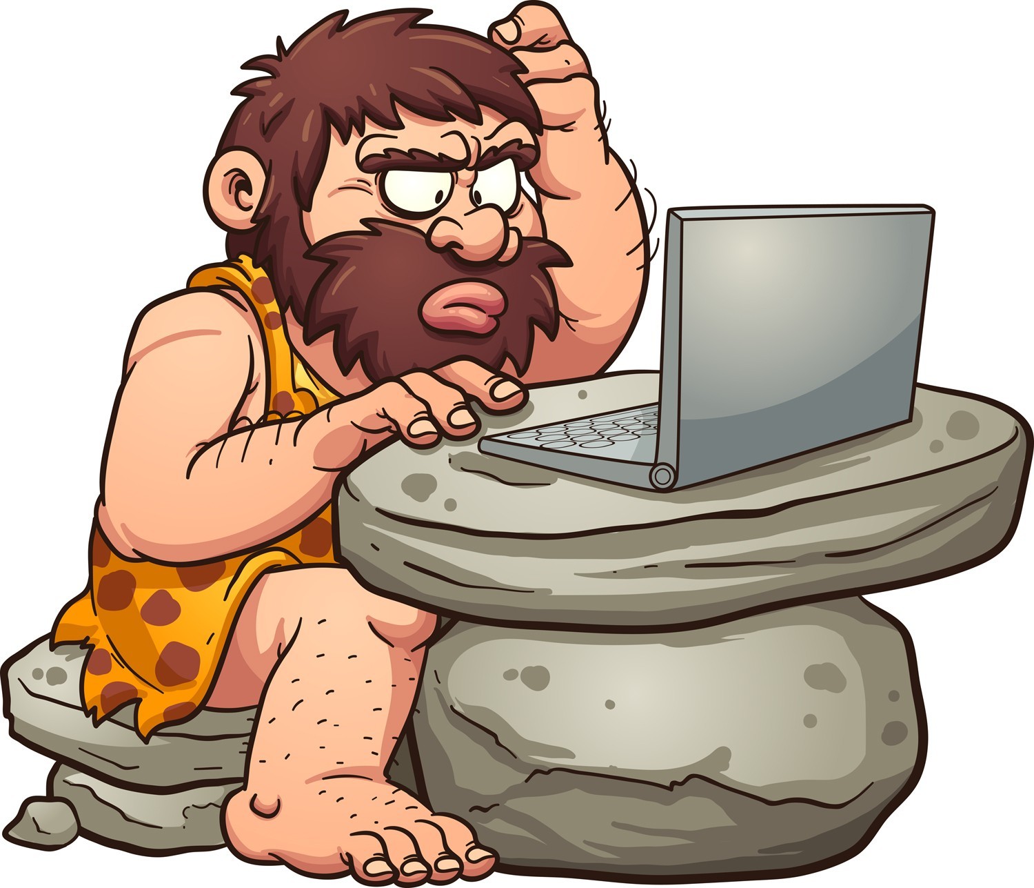 Caveman using computer