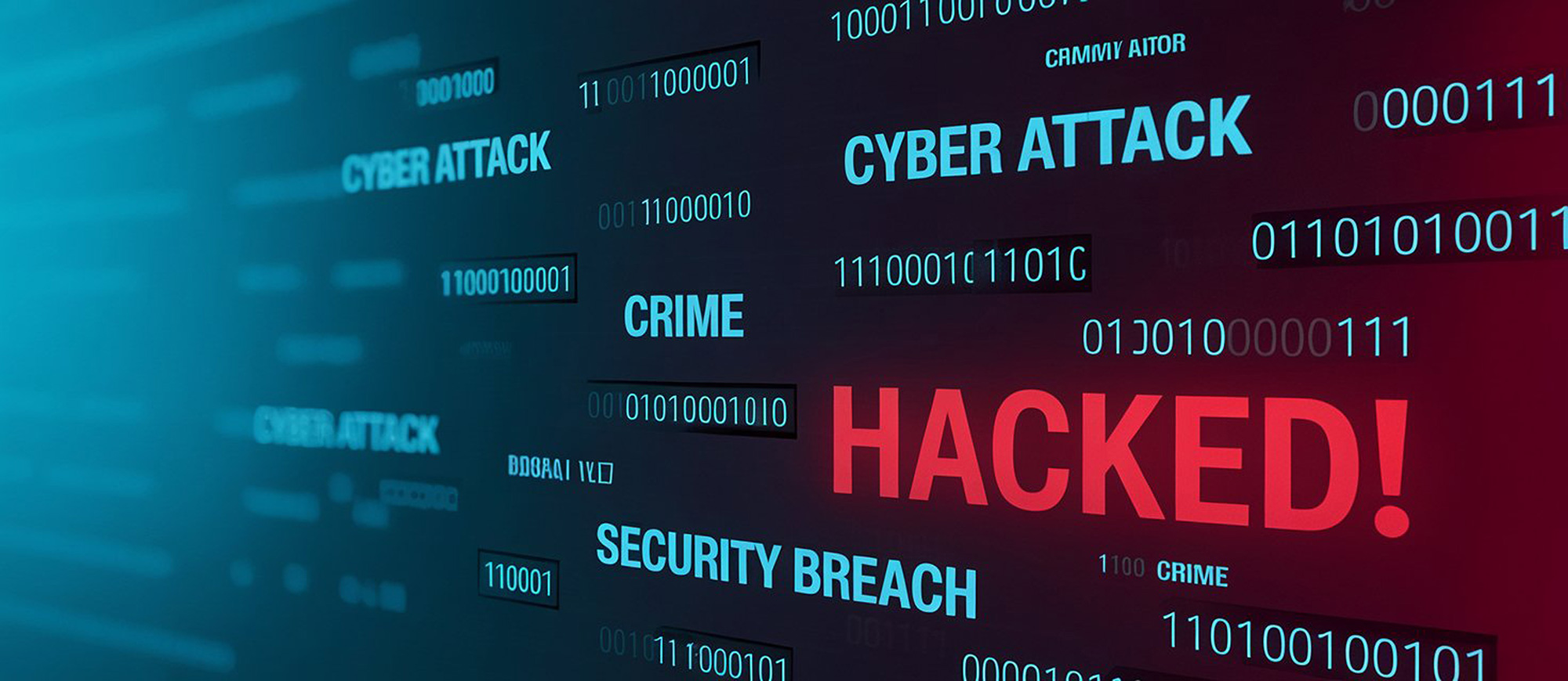 cybersecurity breach featuring the words “HACKED,” “CYBER ATTACK,” and binary code, symbolizing credential stuffing attacks, data leaks, and identity compromise.