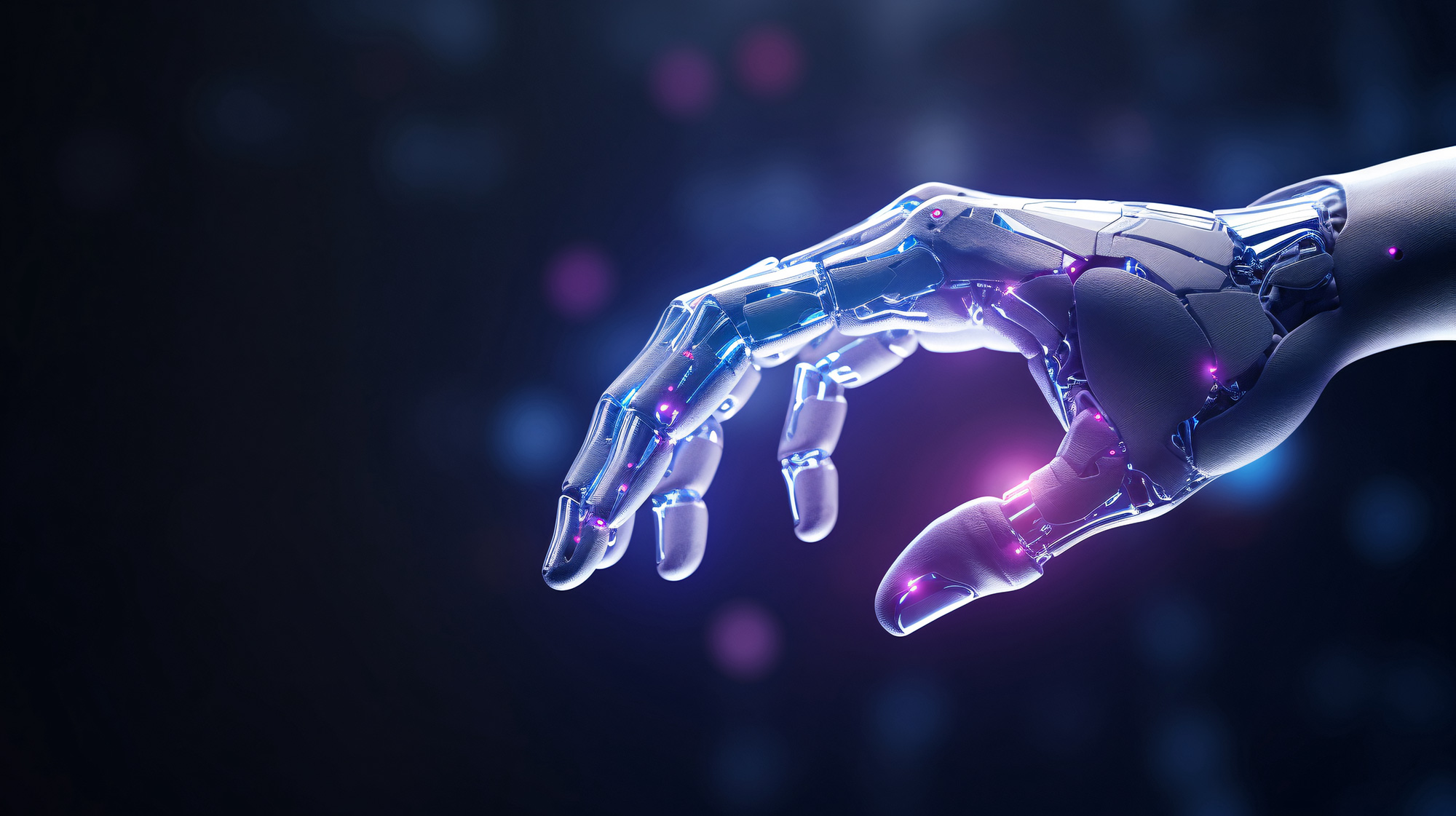 Futuristic robotic hand symbolizing artificial intelligence and digital automation