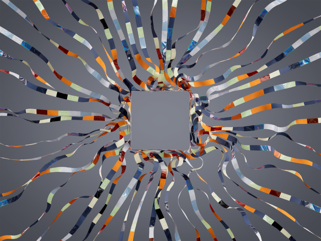 Geometric neural network layers representing connected business systems feeding an AI agent