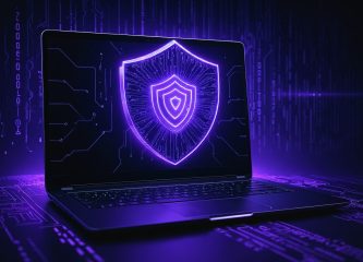 Illustration of a laptop with a glowing digital shield, representing cybersecurity and VAPT protection