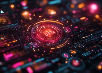 Futuristic digital interface with glowing circuits and central data hub, symbolizing enterprise API integration and advanced data connectivity.