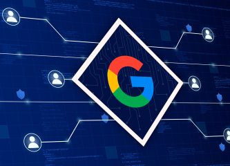 Gmail social network Google logo in a diamond shape against a dark blue digital network background