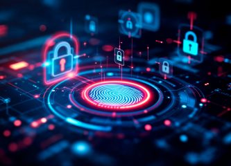 How to prevent cybersecurity attack Digital fingerprint authentication with cybersecurity locks and data protection icons, symbolizing prevention of cyberattacks.